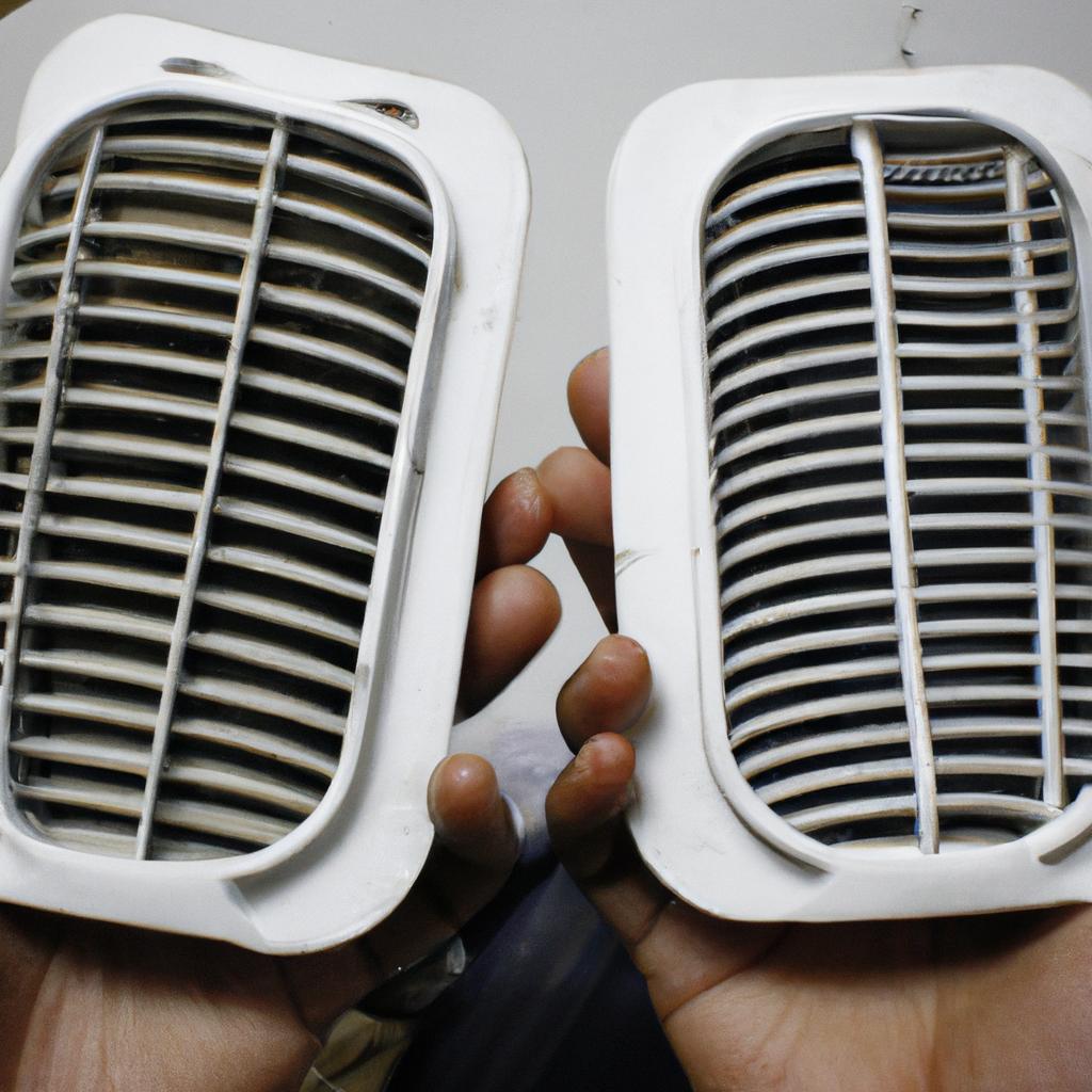 Person holding air filtration devices