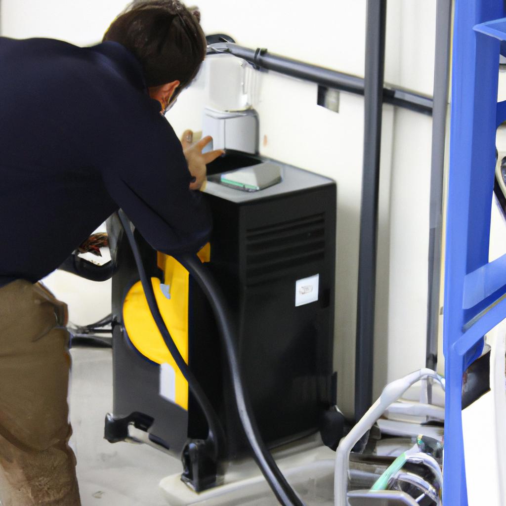 Person operating air filtration equipment