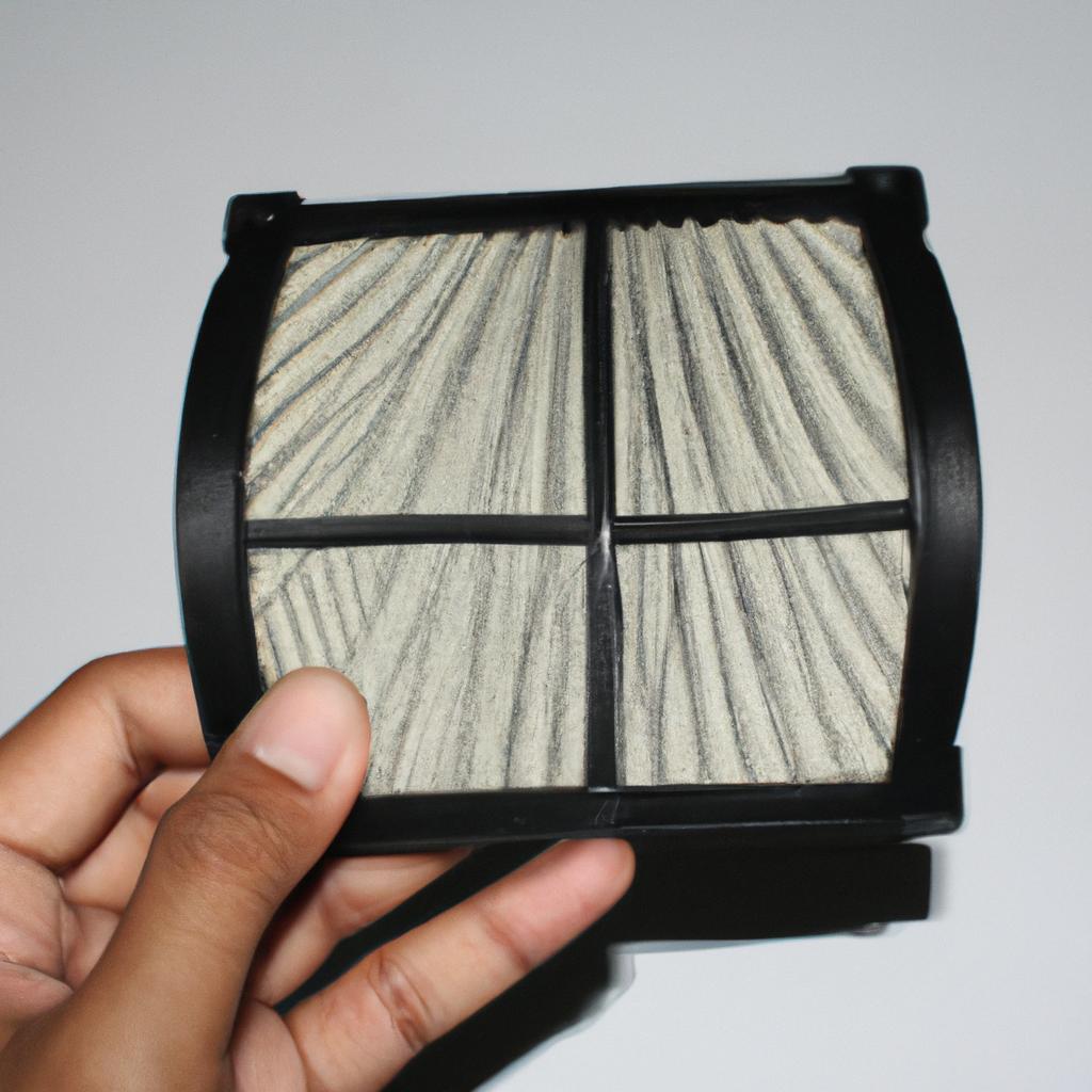 Person holding air filter equipment